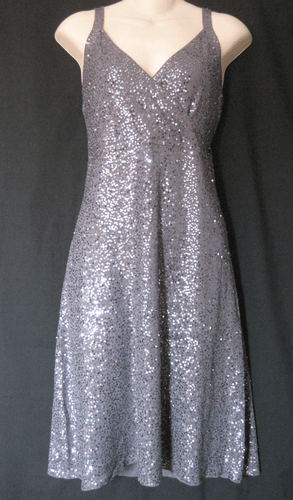  BNWT $438 EILEEN FISHER Silk Cotton Sequin Sparkle STEEL Gray Evening Dress L - Picture 1 of 10
