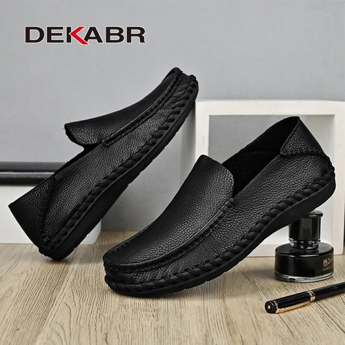Men's Genuine Leather Slip on Flats Casual Shoes Handmade Loafer Driving Shoes - Picture 19 of 22