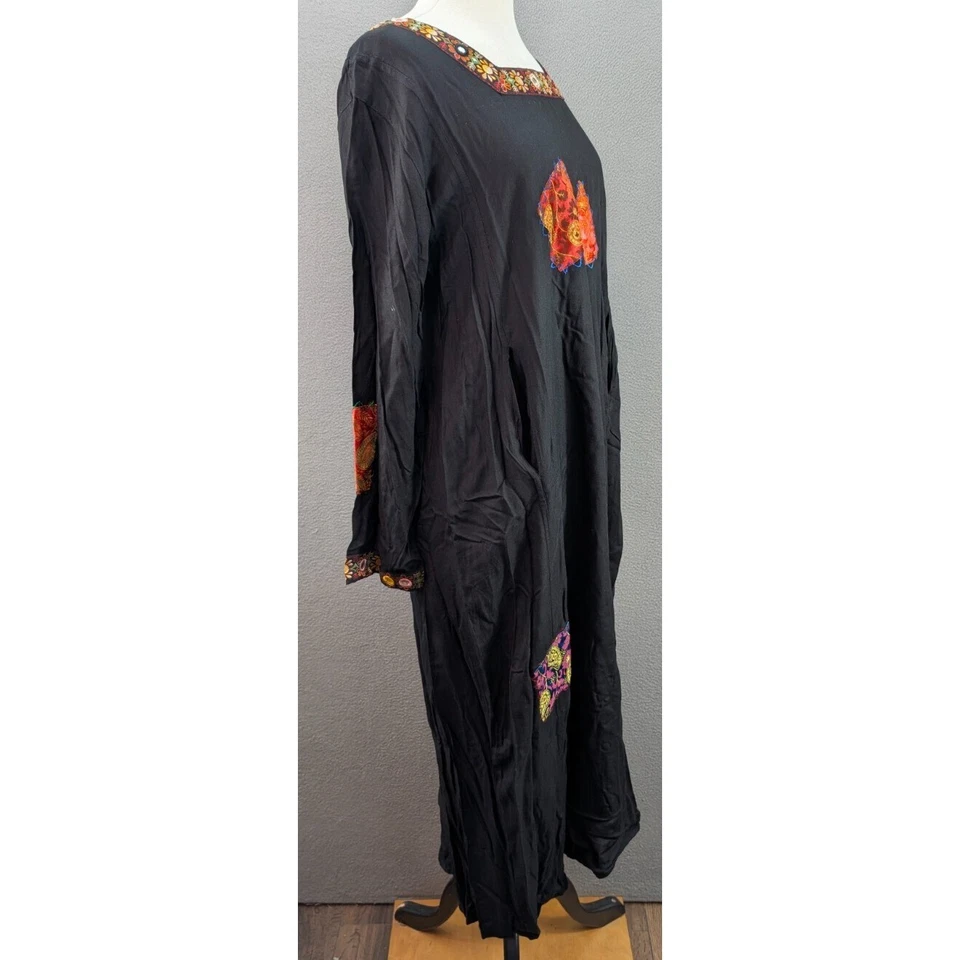 Sacred Threads Long Sleeve Maxi Dress S/M Squareneck Patchwork Witchy Goth NWT - Image 3 of 4