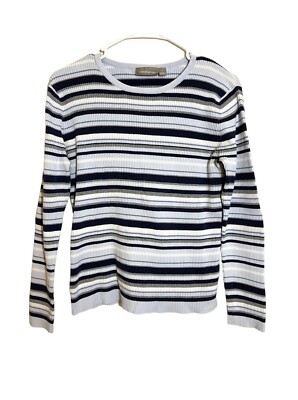 Croft & Barrow Womens 100% Cotton Knit Sweater Blue & White 
