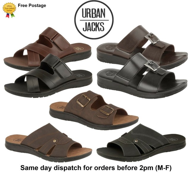 Men's Faux Leather Lightweight Sandals Mules Slippers Casual Comfy Flip Flops UK Men's Faux Leather Lightweight Sandals Mules Slippers Casual Comfy Flip Flops UK