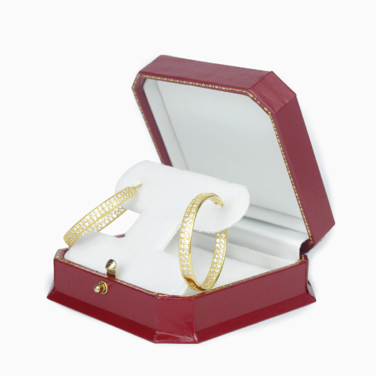 YELLOW GOLD Finish Created Diamond Double Row Round Cut Hoop Earrings