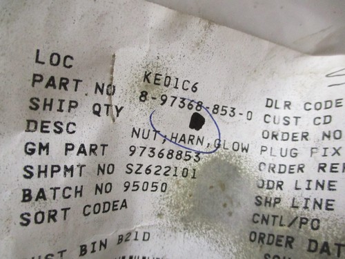 NOS OEM GM General Motors 97368853 Nut Diesel Glow plug Silverado Avalanche - Picture 3 of 4