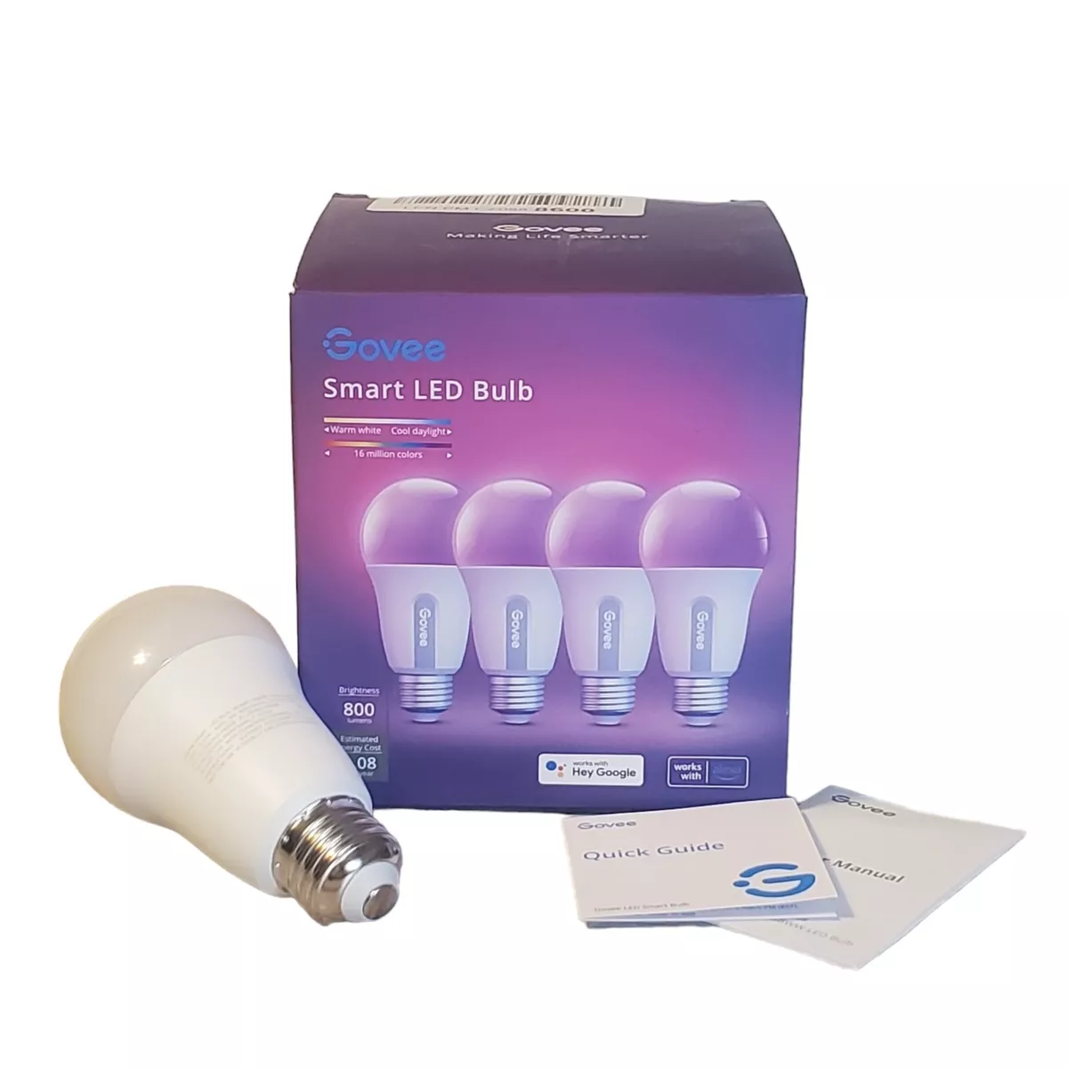 Govee Smart Light Bulbs WiFi Bluetooth LED Bulbs H6006 Color Changing 4 Pack