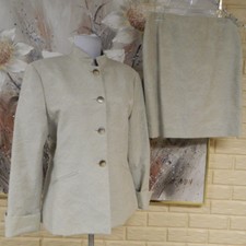 EUC ANNE KLEIN BROCADE BEIGE MIXED SIZE SKIRT SUIT BLAZER SZ 10, SKIRT SZ 8