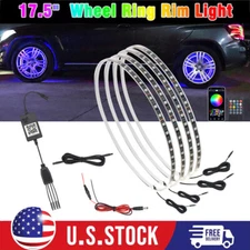 4x 15.5"17.5"LED Rim Light Single Row RGB Changing LED Wheel Ring Bluetooth APP
