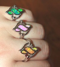 fire opal ring 5.75 6.5 8 gemstone silver jewelry cocktail engagement wedding W4