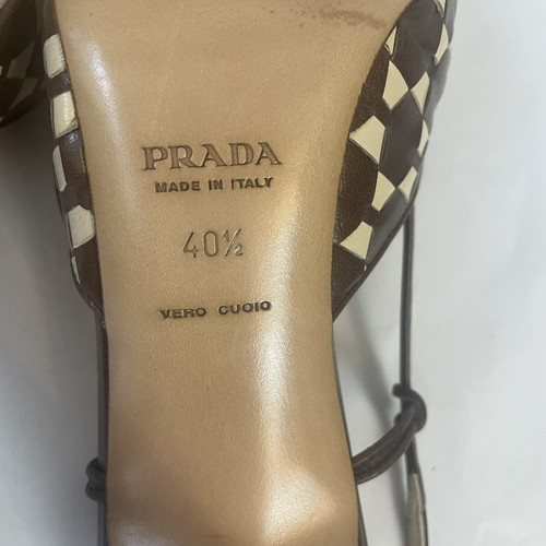 Prada Brown & Cream Slingbacks Size UK 7.5 EU 40.5 10cm Heels - Picture 7 of 9