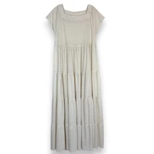 Free People Beach Saltwater Ribbed Tiered Maxi Dress S Cream Boho Cottagecore