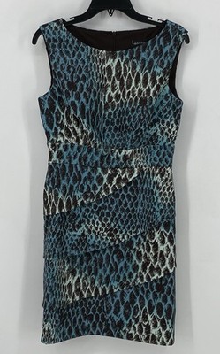 Connected Apparel Preowned Women Animal Print Sheath Teal Dress Size 8 Career