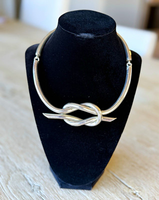 ALICIA Signed 950 Silver Love Knot Omega Choker Necklace Hook Closure 108g