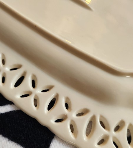 I.Godinger Tray Regal Cream Lace Ceramic Bread Plate Pierced Reticulated - Picture 12 of 13
