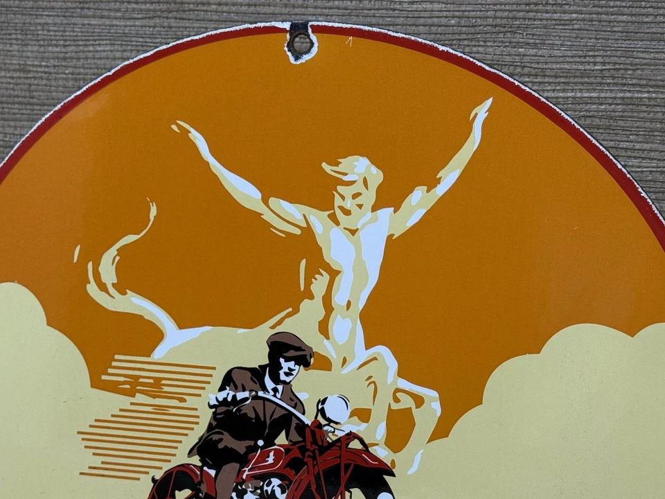 VINTAGE INDIAN MOTORCYCLES PORCELAIN SIGN, DEALERSHIP, MOTOR BIKE HARLEY GAS OIL - Image 3 of 4