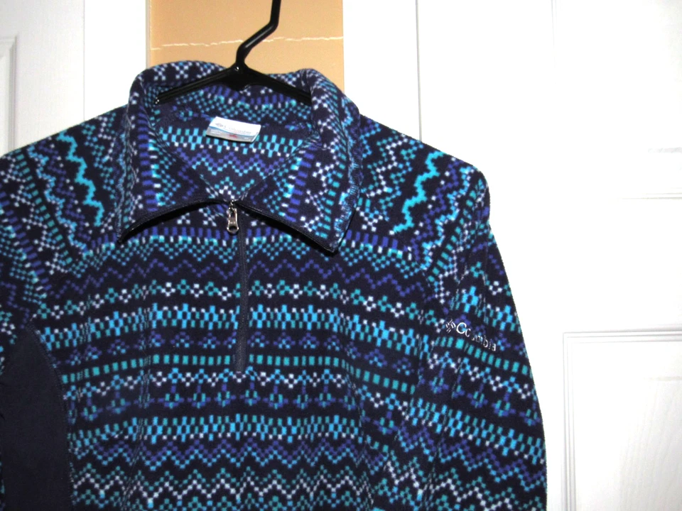 COLUMBIA Mujer Mediana 1/4 Cremallera Polar Pullover Sudadera Púrpura Azul Teal Blanco Foto 3 de 4