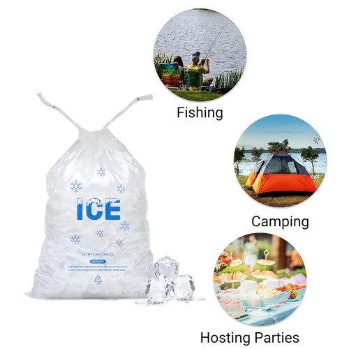100-Pack Heavy-Duty Plastic Ice Bags with Cotton Drawstring - 8 lb Capacity - Picture 7 of 7