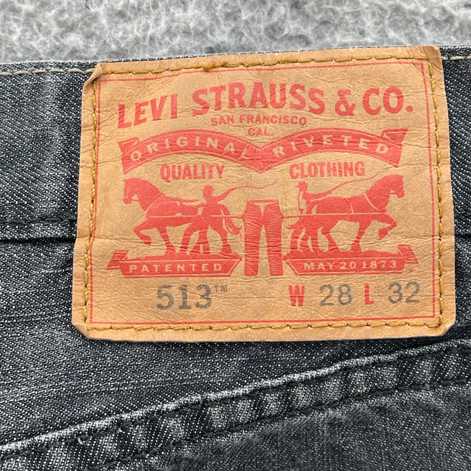 Levis 513 Jeans Men 28x32 Gray Red Letter Patch Peche Custom Slim 2010s Rare image 10