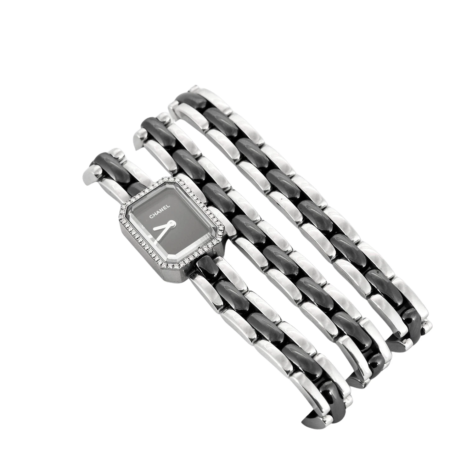 CHANEL Montre "Première" Céramique Acier et Diamants