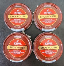  4 Kiwi Brown Shoe Polish Leather Care 32g 1.125oz Shines Renews  Protects