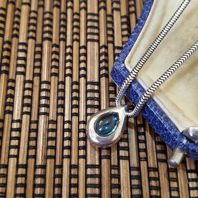 Links Of London 925 Sterling Silver Necklace, Blue Topaz Teardrop, Dated 2000