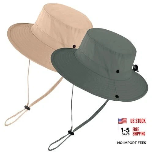 Kids Sun Hat for Beach: Wide Brim Full Face Shading 4-12 Years Khaki+green