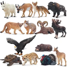 Toymany 14pcs Mini North American Animal Figurine Realistic Collectible  Toy Set