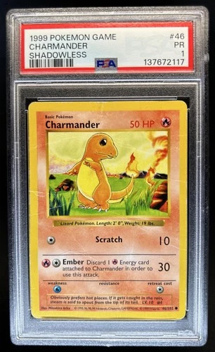 1999 Pokemon Shadowless Charmander #46/102 PSA 1