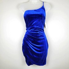 NWT Windsor Size M Blue Tara Velvet One-Shoulder Bodycon Mini Dress