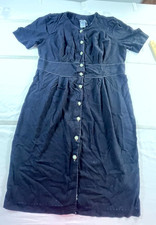 Womens Shirt Dress 10 Navy Blue Rayon Pleated Casual Button Front Everyday Wear