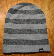 Carbon Elements Beanie Toque Adult OS Gray Black Stripe Knit Acrylic Reversible