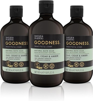 Baylis & Harding Goodness Oud, Cedar & Amber Bath Soak, 500 ml (3er Pack) 