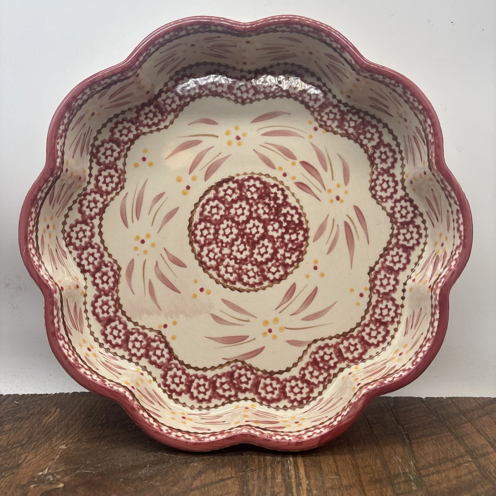 Temptations By Tara Old World burgundy Scalloped Pie Plate Quiche Baking Dish10”