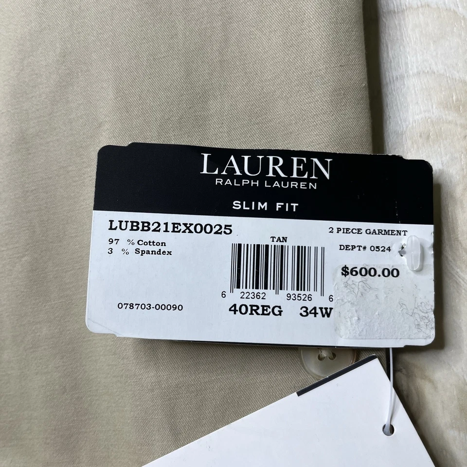 Ralph Lauren Black Label Mens 2 Piece Suit Beige 40R / 36x30 Slim Fit NWT Cotton - Image 3 of 4