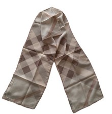 Authentic Burberry Nova Check Logo Silk Scarf 55 X 8   New