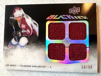 2008-09 UD Black Ice 4-Window Jerseys #OJSA JOE SAKIC (#d 18/50) HOF Avalanche