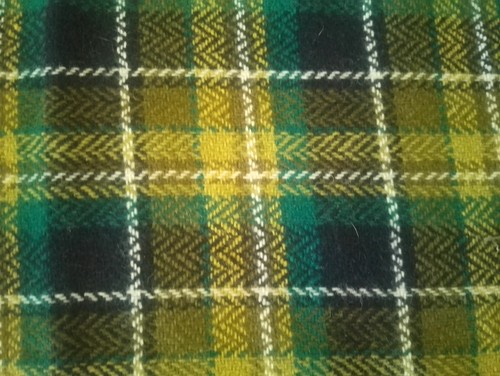 Vintage Retro Pure Wool Green Tweed Tartan Check Material Fabric