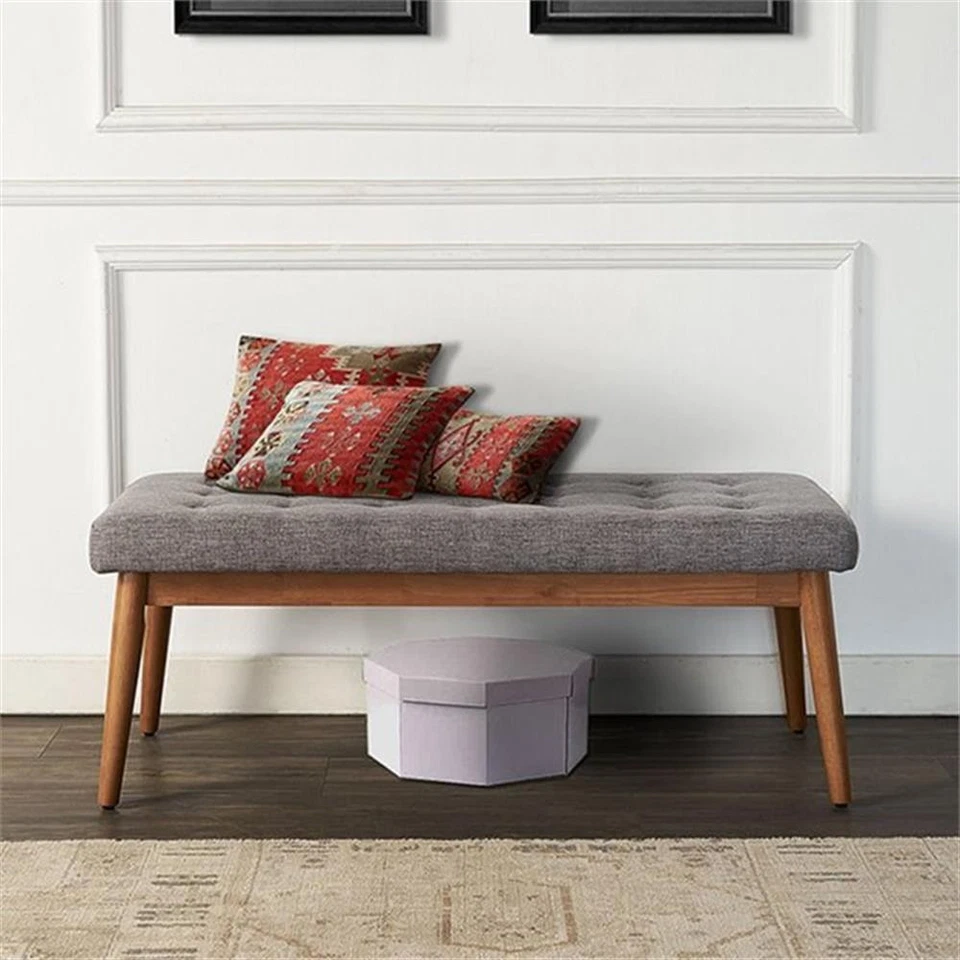 Bowery Hill 16.88" Wood/Fabric Tufted Entryway Bench in Acorn Brown/Gray - Image 2 of 4
