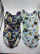 2 Foxy's Fitness Gymnastics Tumbling Leotards AXS & AM puppies dogs Teal Purple
