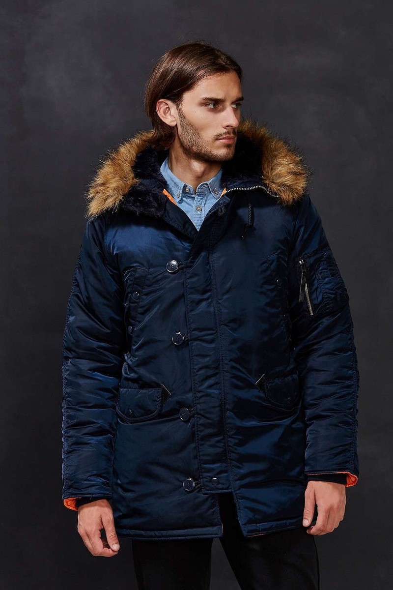 Veste Parka Pilote N3B Pour Homme - Coupe Militaire Décontractée - Capuche à Fourrure - Taille XS à XXL