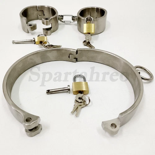 HOT Stainless Steel Heavy Duty Collar Handcuffs Ankle Cuffs Detachable Restraint - Picture 10 of 16