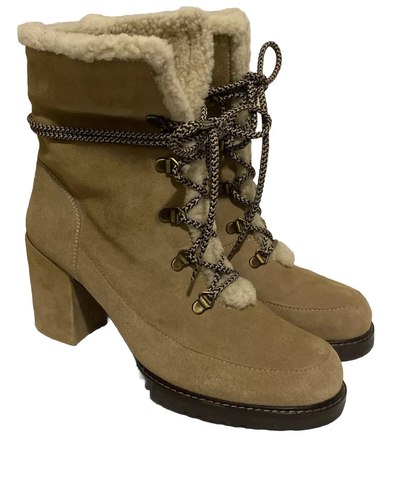 Stuart Weitzman Yukon Boots 9.5 Dyed Shearling & Suede Block Heel - Image 2 of 4
