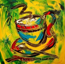 IMPRESSIONIST MODERN ART STRETCHED CANVAS  MUSIC COFFEE LANDSCAPE