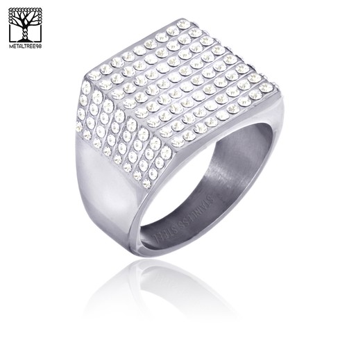 Anello uomo moda acciaio inox ghiacciato fascia placcata argento mignolo SSR 305S - Foto 3 di 3
