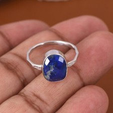 Natural Healing Gemstone Ring in 925 Silver With Raw Lapis Lazuli Gift For Her