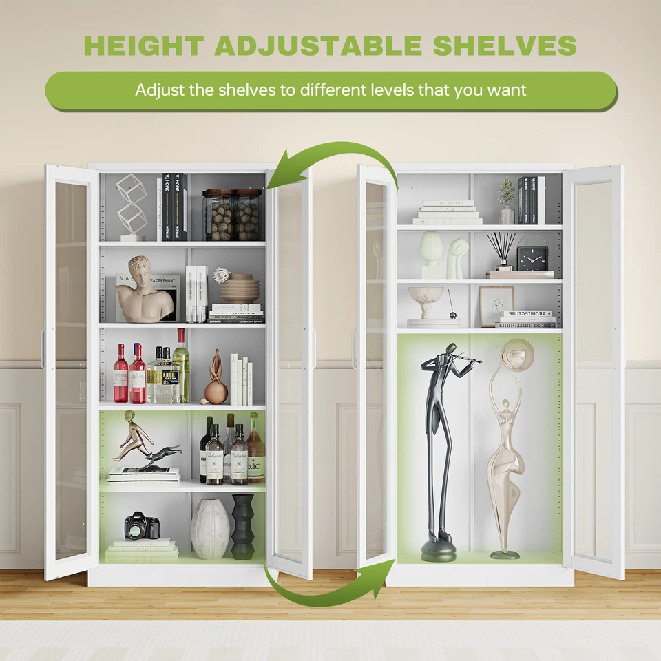 Armario de almacenamiento de metal, vitrina de vidrio curiositario de 71" con 4 estantes ajustables Foto 4 de 4