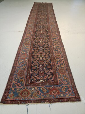 Antique Oriental Hand-Knotted Wool Runner Collectible Malayer Rust 3'3'' x 16'2''