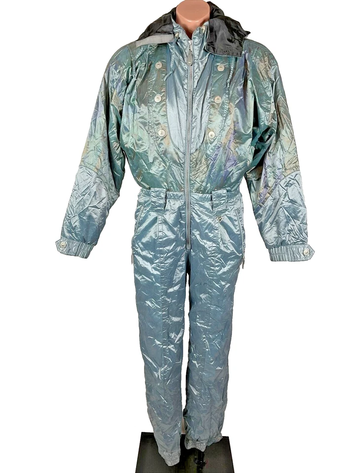 Vtg 80s 90s Iridescent OBERMEYER Snowsuit One Piece SKI SUIT Snow Bib Womens 14 - Image 3 of 4