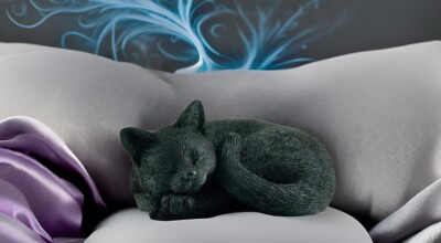 3'' Sleeping Black Cat Curled Up Hand Painted Mini Figurine Statue Sculpture