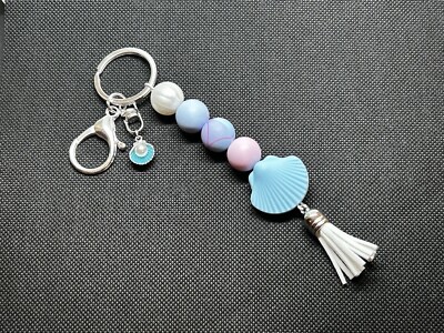 Little Mermaid Key FOB / Seashell Keychain / Silicone Beaded Key Chain Blue