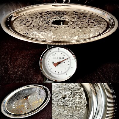 シルバートレイ　FALSTAFF SILVER PLATE ENGLAND Large Vintage 1950s English Falstaff Silver Plated Oval Tray (18.5