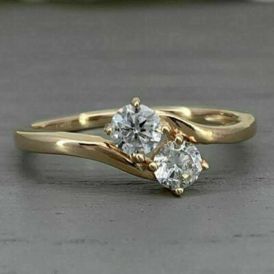 2Ct Simulated Diamond Two Stone Engagement Ring 14k Yellow Gold Plated Silver